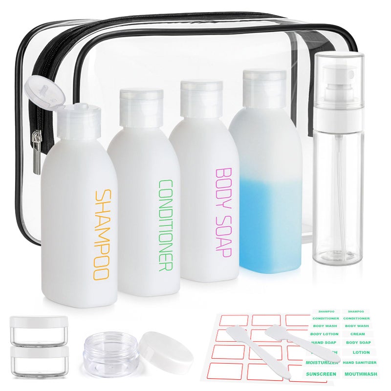 Cosywell Travel Bottles for Toiletries 9PCS Shampoo Bottles TSA Approved Toiletry Bottle Leakproof Plastic Cream Jars Refillable Cream Lotion Travel Essential Toiletrie(White) - Image 1