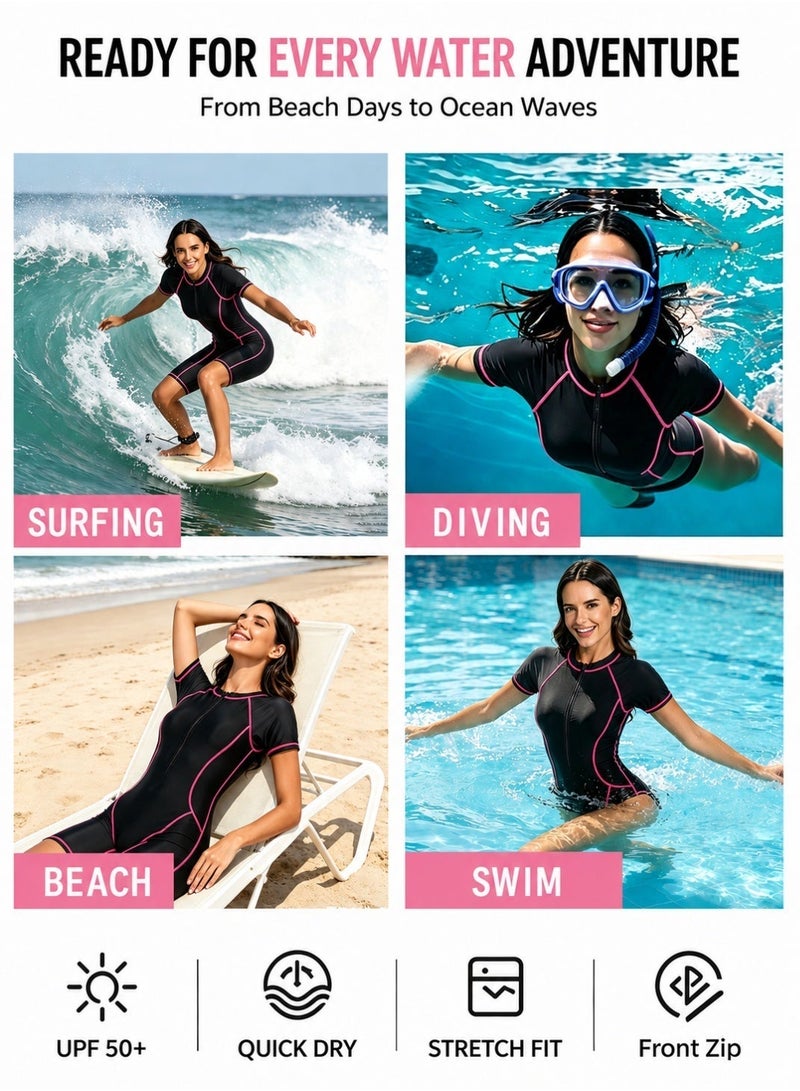 FUREUL Women's One-piece Short Sleeve Quick Dry Swimsuit|Short Sleeve Sun Protection Swimsuit |Skinny Conservative Quick Dry Sports One-piece Swimsuit for Beach and Pool - Image 3