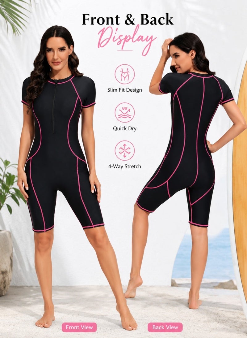 FUREUL Women's One-piece Short Sleeve Quick Dry Swimsuit|Short Sleeve Sun Protection Swimsuit |Skinny Conservative Quick Dry Sports One-piece Swimsuit for Beach and Pool - Image 2