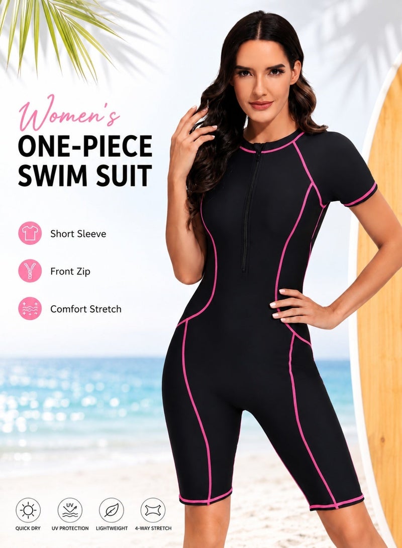 FUREUL Women's One-piece Short Sleeve Quick Dry Swimsuit|Short Sleeve Sun Protection Swimsuit |Skinny Conservative Quick Dry Sports One-piece Swimsuit for Beach and Pool - Image 1
