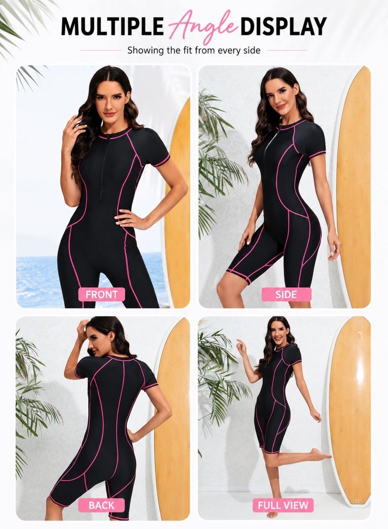 FUREUL Women's One-piece Short Sleeve Quick Dry Swimsuit|Short Sleeve Sun Protection Swimsuit |Skinny Conservative Quick Dry Sports One-piece Swimsuit for Beach and Pool - Image 5