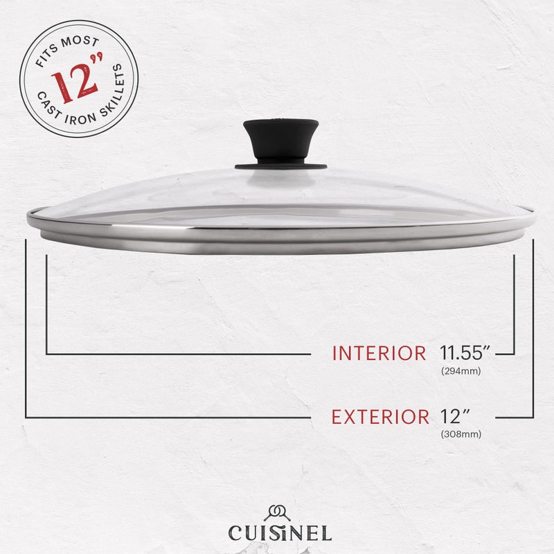 Cuisinel Cast Iron Skillet with Lid - 12"-Inch Frying Pan + Glass Cover + Silicone Handle Holder - PFAS and PFOA-free Pre-Seasoned Oven Safe Cookware - Indoor/Outdoor Use - Grill, BBQ, Fire, Stovetop - Image 5