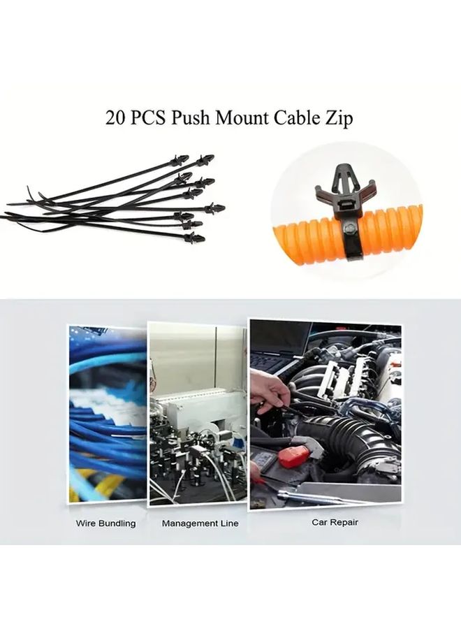 Black Nylon Cable Zip Ties 20 Pack Self Locking UV Resistant Heavy Duty - Image 1