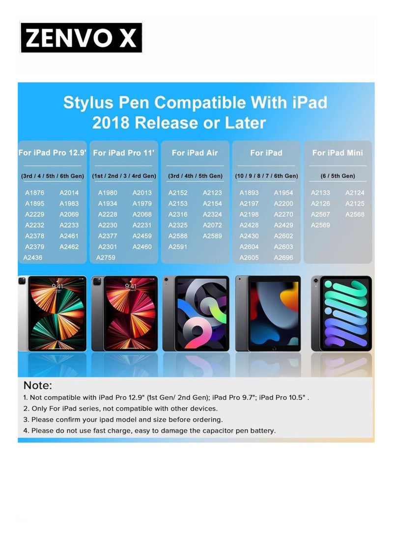 zenvo X - Pens for Touch Screens, Magnetic Adsorption, Fast Charge, High Precision Stylus for iPad (2018-2022), iPad (10/9/8/7/6th), iPad Pro (11/12.9in), iPad Mini (6/5th), iPad Air (5/4/3rd Gen) - Image 1
