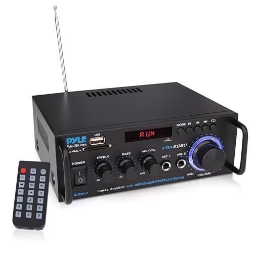 Pyle 200W Stereo Power Amplifier with Bluetooth - Dual Channel Audio Receiver - LED Display - RCA - USB - SD - MIC IN - FM Radio - AUX Input - Perfect for Home & Computer Audio - PDA29BU.5 - Image 1