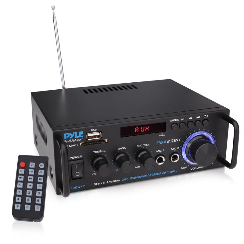 Pyle 200W Stereo Power Amplifier with Bluetooth - Dual Channel Audio Receiver - LED Display - RCA - USB - SD - MIC IN - FM Radio - AUX Input - Perfect for Home & Computer Audio - PDA29BU.5 - Image 2