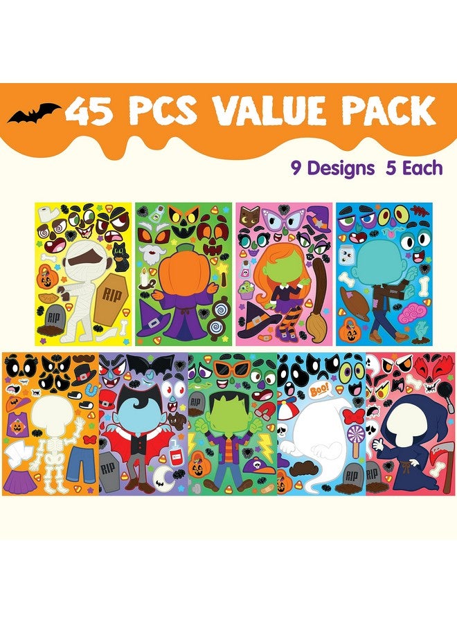 JOYIN 45 Pcs Halloween Make a Face Stickers, Halloween Party Favor for Kids, Art Craft Party Supplies, Classroom Activities Games Goodies, Sticker Sheets with Witch, Vampire Designs - Image 2