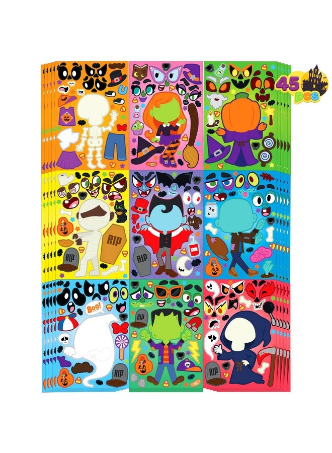 JOYIN 45 Pcs Halloween Make a Face Stickers, Halloween Party Favor for Kids, Art Craft Party Supplies, Classroom Activities Games Goodies, Sticker Sheets with Witch, Vampire Designs - Image 1