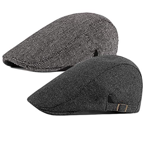Qunson 2 Pack Men's Adjustable Flat Cap Ivy Gatsby Newsboy Hat - Image 1