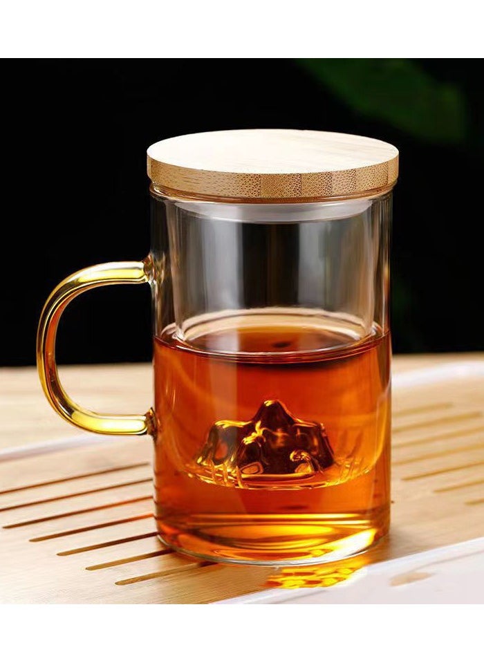 ALSAHAH - Set Of Mug And Strainer With Lid Clear Tea And Water Separation Cup Creative Mountain View High Temperature Resistant 3-Piece Water Cup Home Souvenir High Color Cup 500ml - Image 1