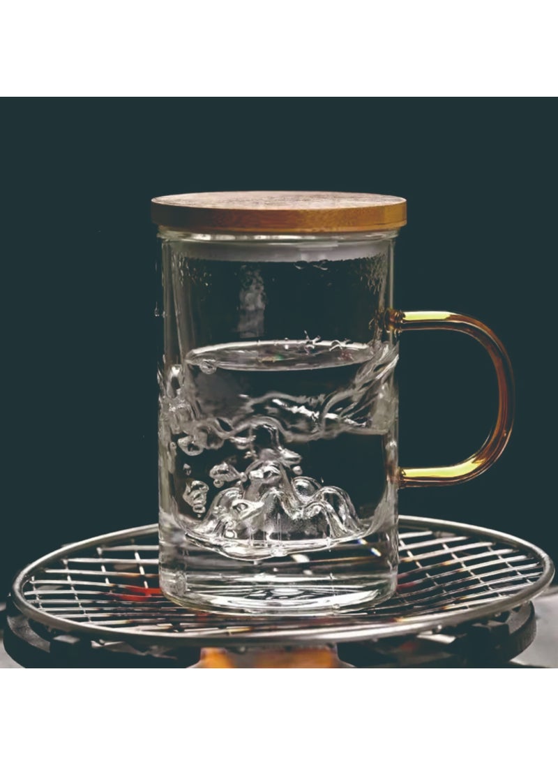 ALSAHAH - Set Of Mug And Strainer With Lid Clear Tea And Water Separation Cup Creative Mountain View High Temperature Resistant 3-Piece Water Cup Home Souvenir High Color Cup 500ml - Image 1