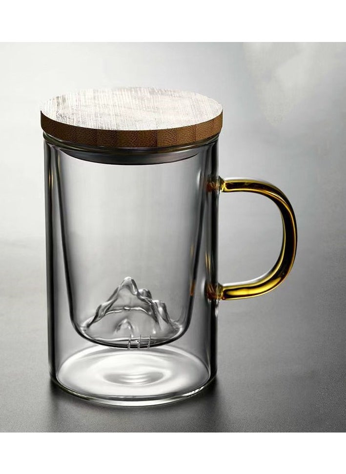 ALSAHAH - Set Of Mug And Strainer With Lid Clear Tea And Water Separation Cup Creative Mountain View High Temperature Resistant 3-Piece Water Cup Home Souvenir High Color Cup 500ml - Image 1