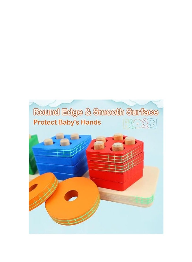 PEBIRA Montessori Toys for 1 to 3-Year-Old Boys Girls Toddlers, Wooden Sorting & Stacking Toys for Toddlers and Kids Preschool, Educational Toys, Color Recognition Stacker Shape Sorter, Learning Puzzles Gift - Image 3