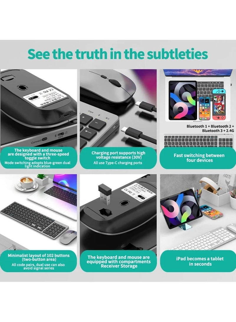بروتيكت مجموعة كيبورد و ماوس قابلة لإعادة الشحن 2.4G + بلوتوث بحجم كامل للكمبيوتر الشخصي، اللابتوب، سطح المكتب، آي ماك، آيباد، آيفون | توصيل وتشغيل، مدمجة ومريحة - Image 5