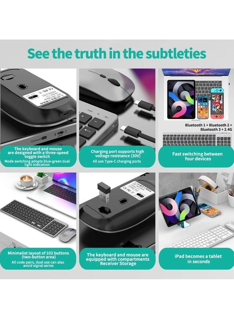 بروتيكت مجموعة كيبورد و ماوس قابلة لإعادة الشحن 2.4G + بلوتوث بحجم كامل للكمبيوتر الشخصي، اللابتوب، سطح المكتب، آي ماك، آيباد، آيفون | توصيل وتشغيل، مدمجة ومريحة - Image 5