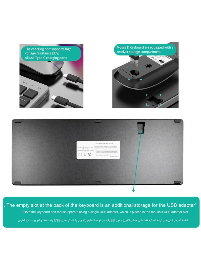 بروتيكت مجموعة كيبورد و ماوس قابلة لإعادة الشحن 2.4G + بلوتوث بحجم كامل للكمبيوتر الشخصي، اللابتوب، سطح المكتب، آي ماك، آيباد، آيفون | توصيل وتشغيل، مدمجة ومريحة - Image 3