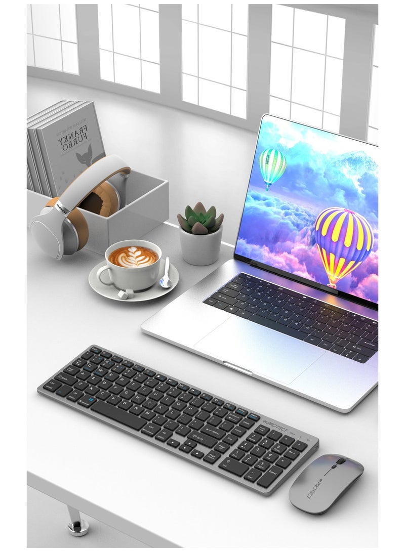 بروتيكت مجموعة كيبورد و ماوس قابلة لإعادة الشحن 2.4G + بلوتوث بحجم كامل للكمبيوتر الشخصي، اللابتوب، سطح المكتب، آي ماك، آيباد، آيفون | توصيل وتشغيل، مدمجة ومريحة - Image 2