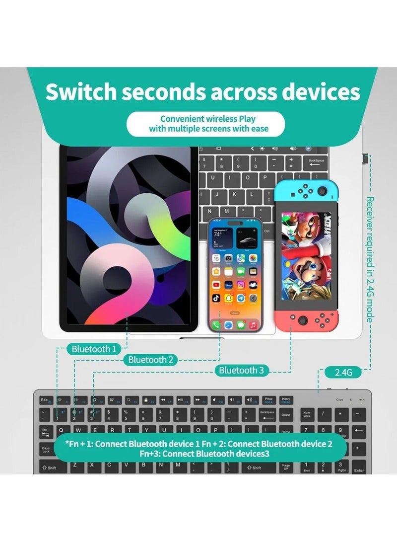 بروتيكت مجموعة كيبورد و ماوس قابلة لإعادة الشحن 2.4G + بلوتوث بحجم كامل للكمبيوتر الشخصي، اللابتوب، سطح المكتب، آي ماك، آيباد، آيفون | توصيل وتشغيل، مدمجة ومريحة - Image 4