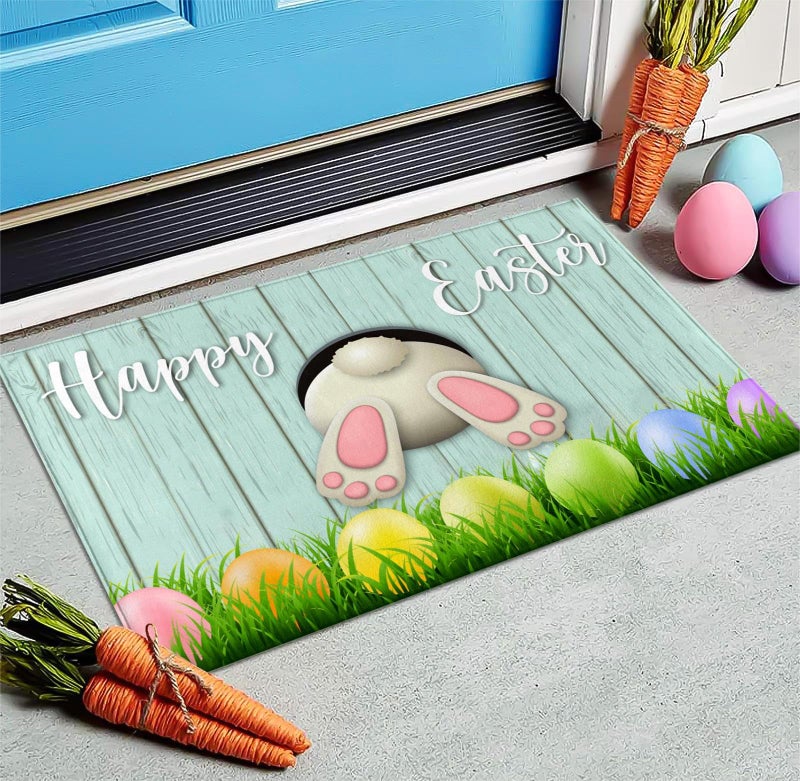 AUSTAB Easter Welcome Door Mat Bunny Tail Spring Floor Mat Indoor Outdoor Entrance Bathroom Door Mat Non-Slip Washable Greeting Party Decorations 17 X 29 Inches - Image 4