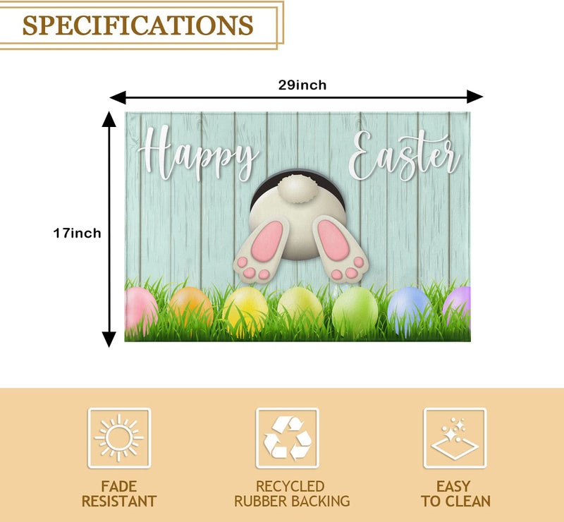 AUSTAB Easter Welcome Door Mat Bunny Tail Spring Floor Mat Indoor Outdoor Entrance Bathroom Door Mat Non-Slip Washable Greeting Party Decorations 17 X 29 Inches - Image 2