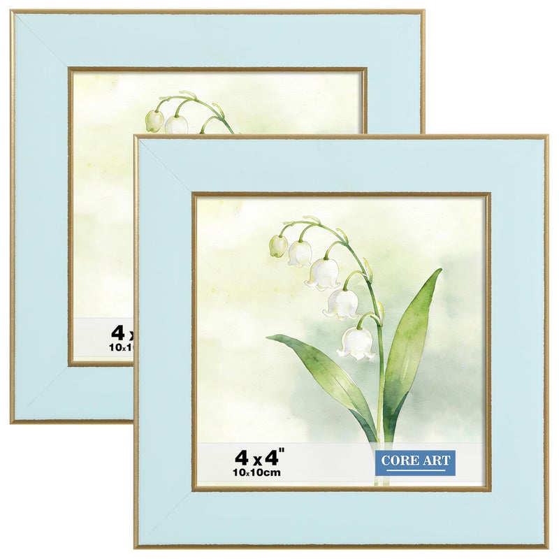CORE ART 4x4 Picture Frames Soft Blue Square Colorful Photo Frame with HD Plexiglass Wall or Tabletop Display Set of 2