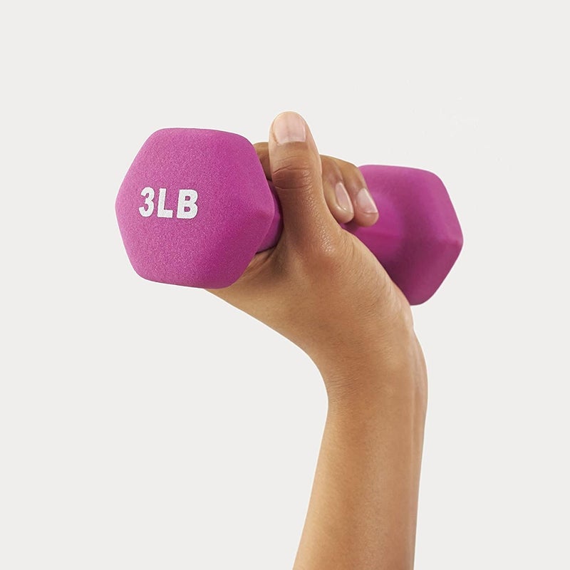 FUXION Neoprene Dumbbell Hand Weights, Sets of 2 with Multiple Weight Options, Hexagon Non-Slip Weights for Home Gym Yoga Pilates Workout, pink - Image 5