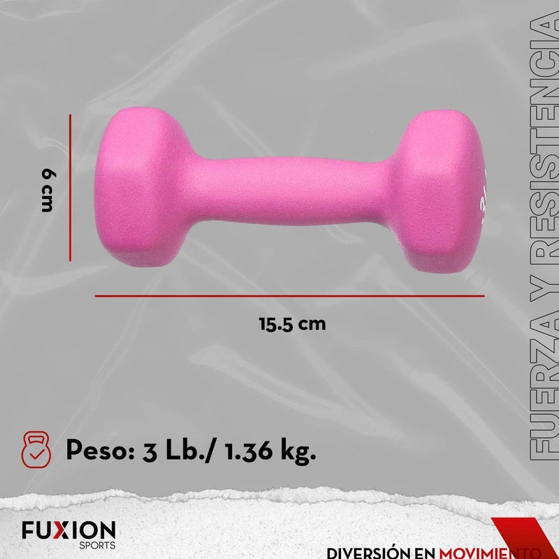 FUXION Neoprene Dumbbell Hand Weights, Sets of 2 with Multiple Weight Options, Hexagon Non-Slip Weights for Home Gym Yoga Pilates Workout, pink - Image 3