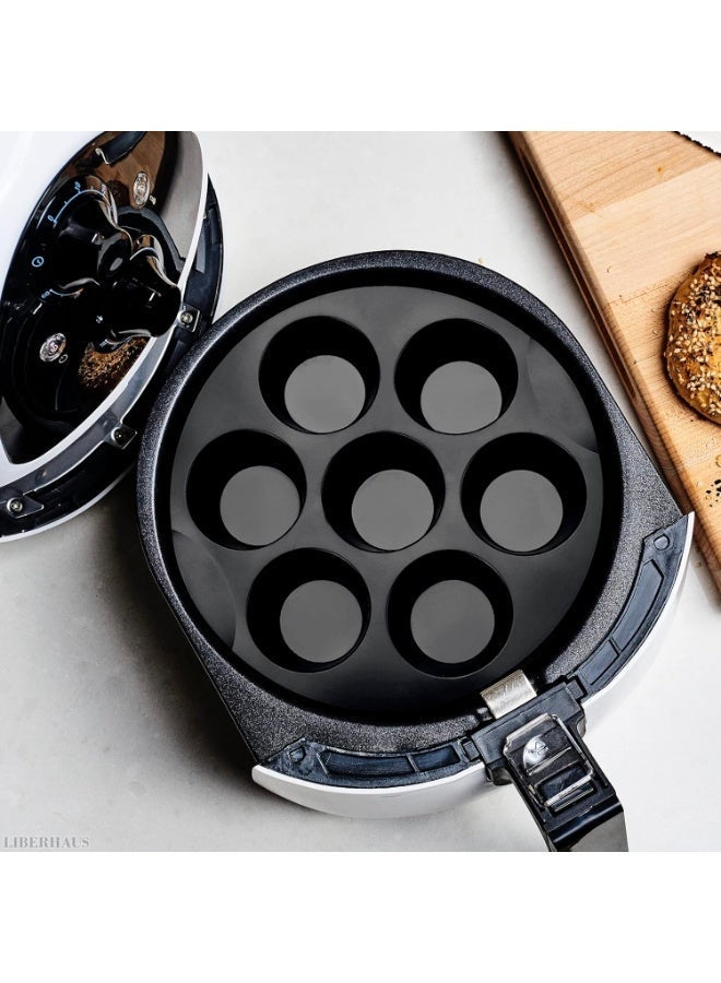 Silicone Air Fryer Muffin Pan | 7-Cavity Non-Stick Cupcake & Muffin Mold | Black & Grey Heat Resistant Baking Tray for Air Fryer, Oven, Microwave | Reusable, Flexible & Easy to Clean Baking Accessory - Image 4