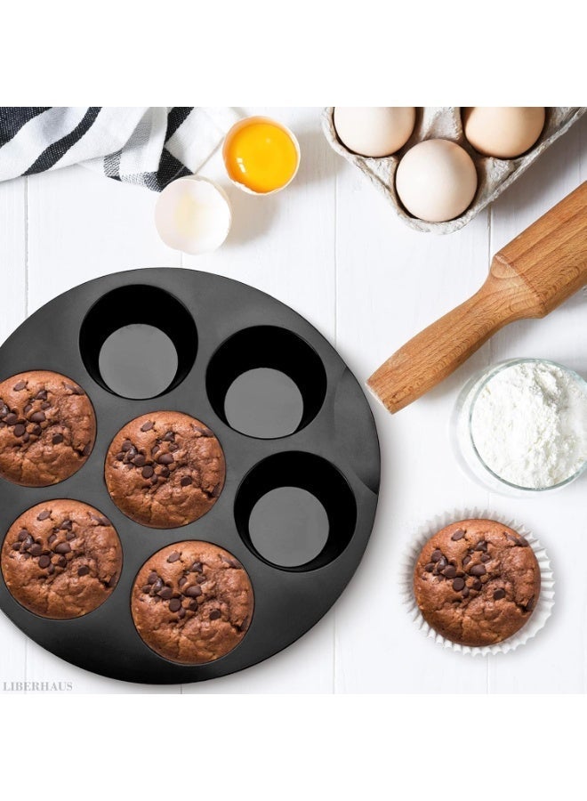 Silicone Air Fryer Muffin Pan | 7-Cavity Non-Stick Cupcake & Muffin Mold | Black & Grey Heat Resistant Baking Tray for Air Fryer, Oven, Microwave | Reusable, Flexible & Easy to Clean Baking Accessory - Image 5