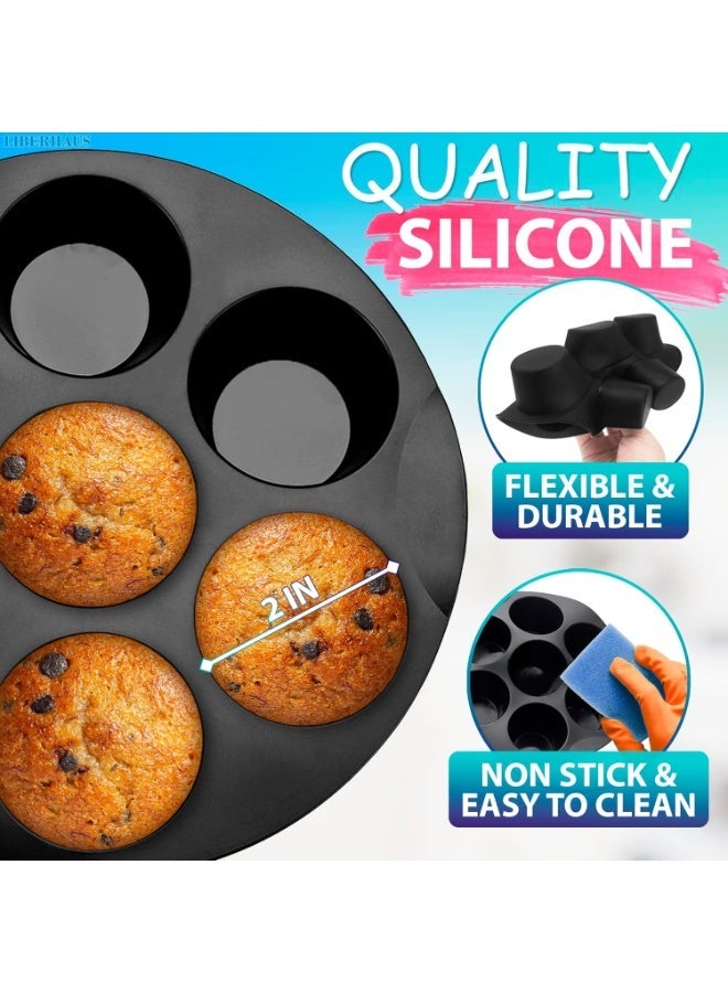 Silicone Air Fryer Muffin Pan | 7-Cavity Non-Stick Cupcake & Muffin Mold | Black & Grey Heat Resistant Baking Tray for Air Fryer, Oven, Microwave | Reusable, Flexible & Easy to Clean Baking Accessory - Image 3