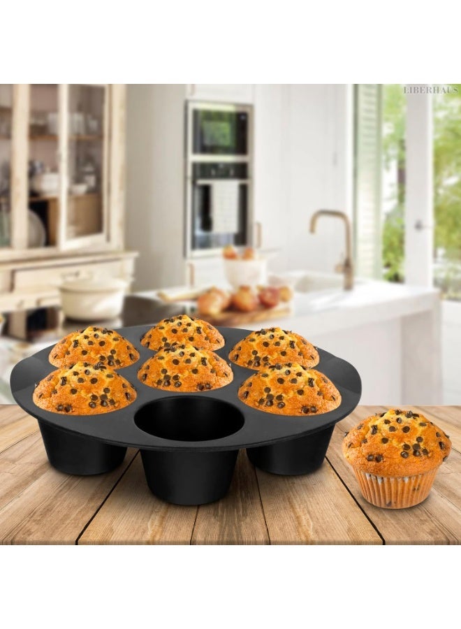Silicone Air Fryer Muffin Pan | 7-Cavity Non-Stick Cupcake & Muffin Mold | Black & Grey Heat Resistant Baking Tray for Air Fryer, Oven, Microwave | Reusable, Flexible & Easy to Clean Baking Accessory - Image 2