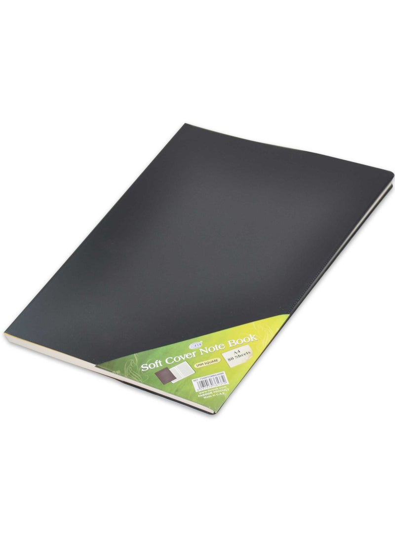 FIS دفتر ملاحظات فائق المرونة PVC A4 5 مم مربع مع حدود 80 ورقة - أسود - FSNBPV5MMA480BK - Image 1