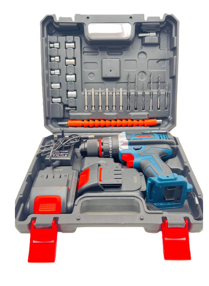 36VF Cordless Electric Drill, 3/8" (10mm) Lithium-Ion Power Drill Set with 2.0Ah Battery, 40N.m Max Torque, 2-Speed 0-350/0-1400 RPM, with Carry Case and Accessories