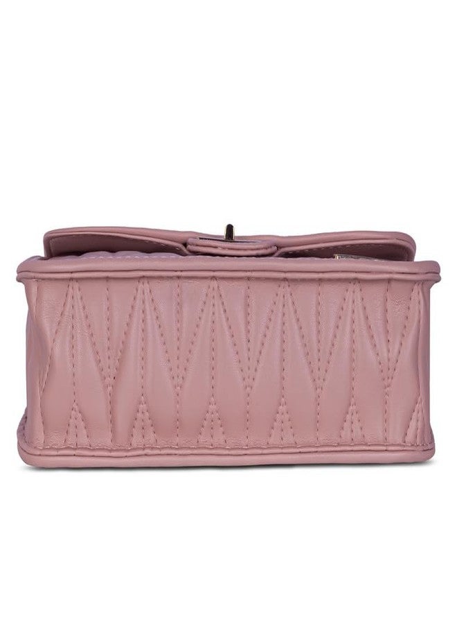 Catchy Pink Faux Leather Clasp Closure Womens Sling Bag - Image 4