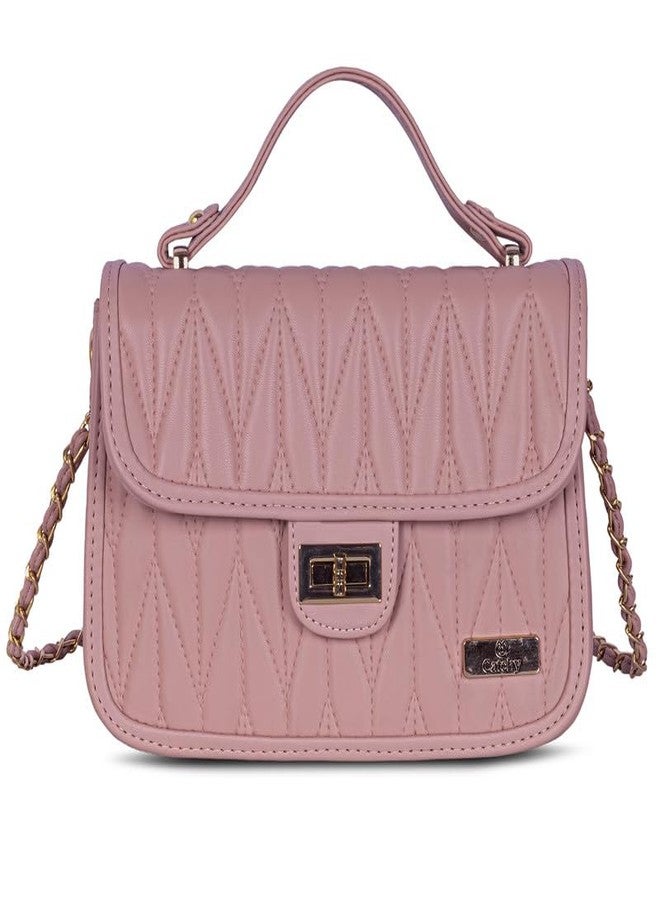 Catchy Pink Faux Leather Clasp Closure Womens Sling Bag - Image 1