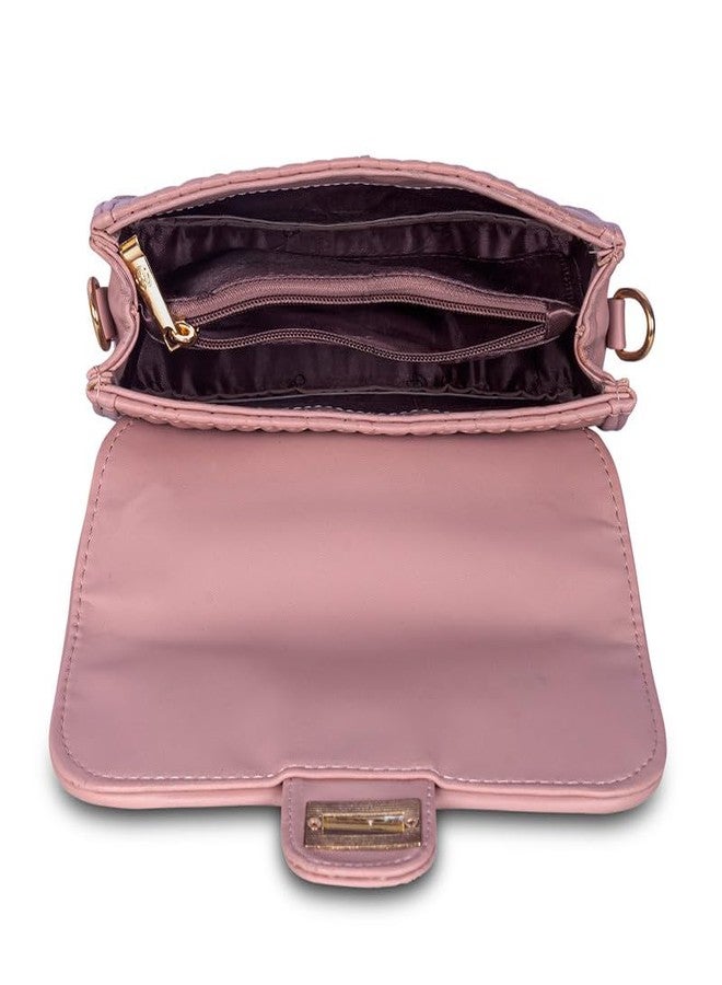 Catchy Pink Faux Leather Clasp Closure Womens Sling Bag - Image 5