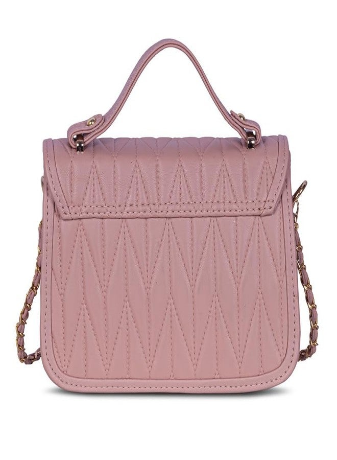 Catchy Pink Faux Leather Clasp Closure Womens Sling Bag - Image 3