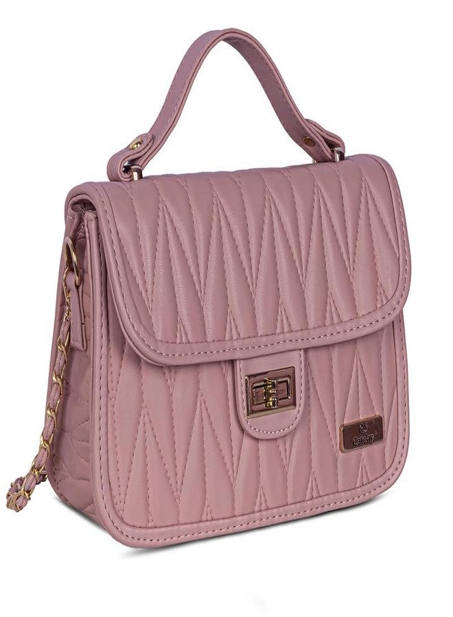 Catchy Pink Faux Leather Clasp Closure Womens Sling Bag - Image 2