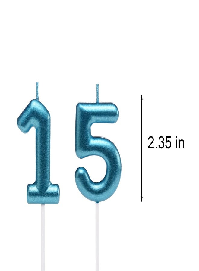 Qj-solar 2.35 Inch Blue 15 & 51 Birthday Candles, 3D Diamond Number 15th & 51st Cake Topper for Boys Girls Birthday Party Decorations Theme Party - Image 2