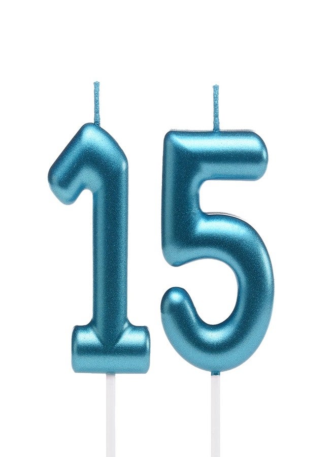 Qj-solar 2.35 Inch Blue 15 & 51 Birthday Candles, 3D Diamond Number 15th & 51st Cake Topper for Boys Girls Birthday Party Decorations Theme Party - Image 1