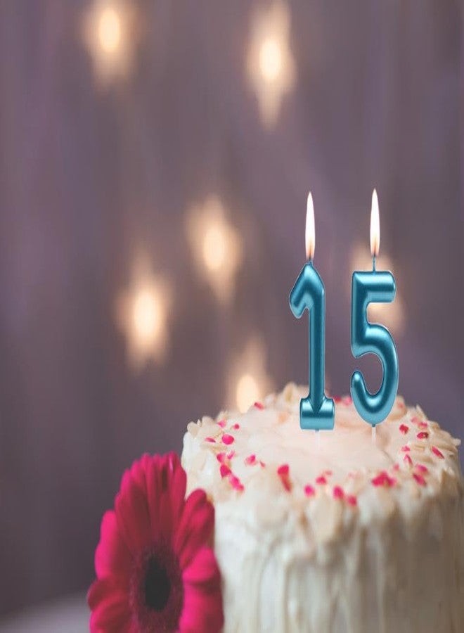 Qj-solar 2.35 Inch Blue 15 & 51 Birthday Candles, 3D Diamond Number 15th & 51st Cake Topper for Boys Girls Birthday Party Decorations Theme Party - Image 5