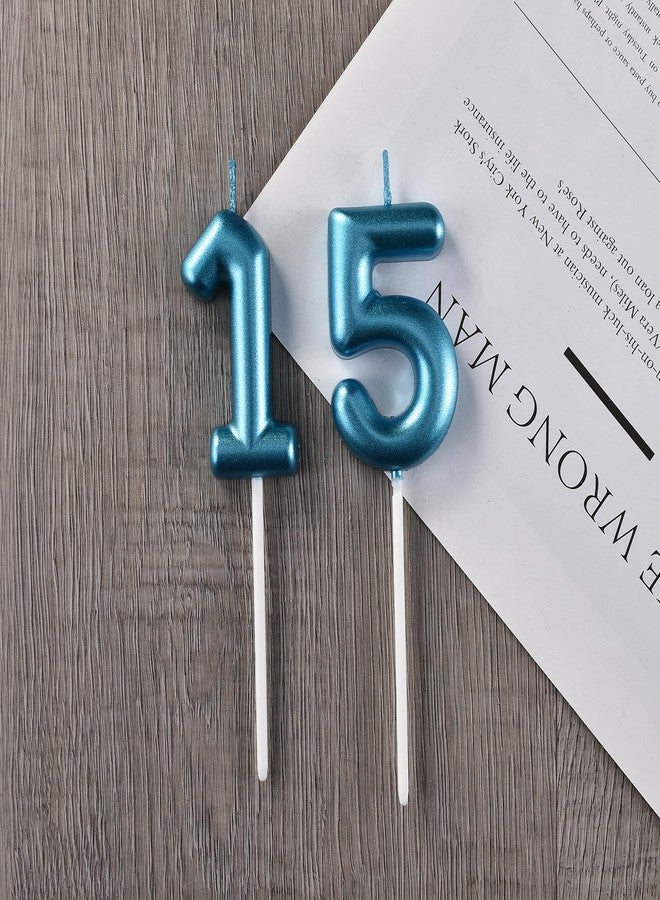 Qj-solar 2.35 Inch Blue 15 & 51 Birthday Candles, 3D Diamond Number 15th & 51st Cake Topper for Boys Girls Birthday Party Decorations Theme Party - Image 3