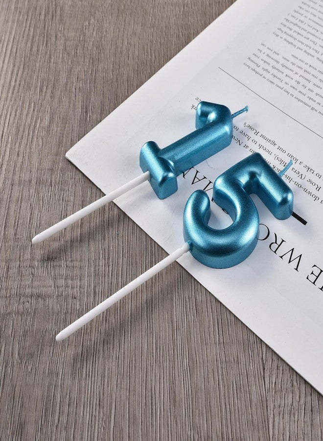 Qj-solar 2.35 Inch Blue 15 & 51 Birthday Candles, 3D Diamond Number 15th & 51st Cake Topper for Boys Girls Birthday Party Decorations Theme Party - Image 4