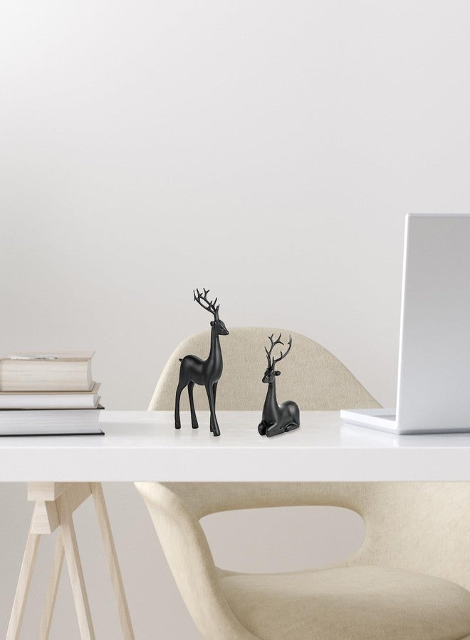 Bonlting 2 Pcs Christmas Reindeer Sculpture, Resin Deer Christmas Decoration, Matte Black Resin Elk Statues for Home Decor, Ideal for Living Room, Bedroom, Office, Bookshelf, and Desk Ornaments - Image 5
