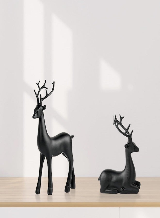 Bonlting 2 Pcs Christmas Reindeer Sculpture, Resin Deer Christmas Decoration, Matte Black Resin Elk Statues for Home Decor, Ideal for Living Room, Bedroom, Office, Bookshelf, and Desk Ornaments - Image 2