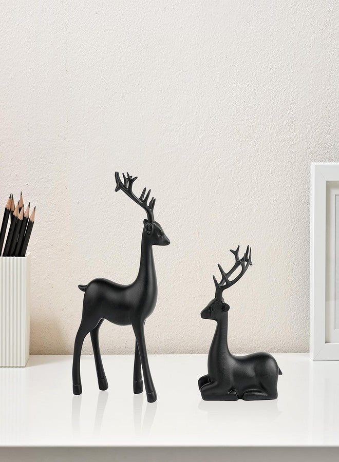 Bonlting 2 Pcs Christmas Reindeer Sculpture, Resin Deer Christmas Decoration, Matte Black Resin Elk Statues for Home Decor, Ideal for Living Room, Bedroom, Office, Bookshelf, and Desk Ornaments - Image 3
