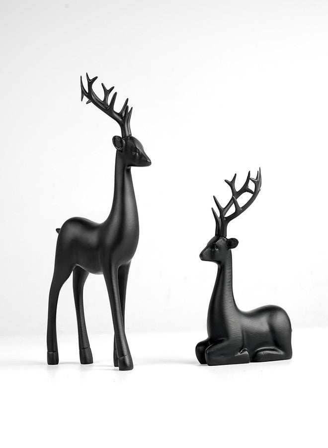 Bonlting 2 Pcs Christmas Reindeer Sculpture, Resin Deer Christmas Decoration, Matte Black Resin Elk Statues for Home Decor, Ideal for Living Room, Bedroom, Office, Bookshelf, and Desk Ornaments - Image 1