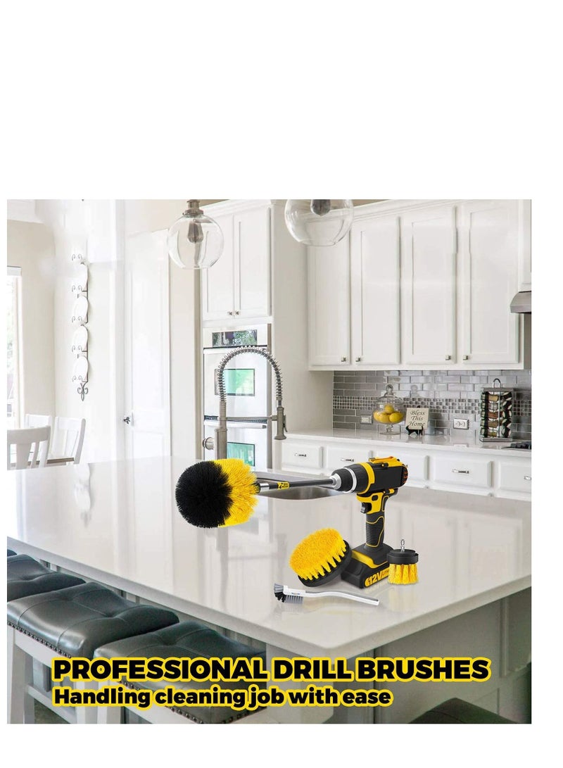 SYOSI 5 Pack Drill Brush Attachments Set Power Scrubber Cleaning Brush Bathroom Scrub Brushes Corners Cleaning Brush kit with Extend Long Attachment for Grout, Floor, Tub, Shower, Tile, Kitchen - Image 2