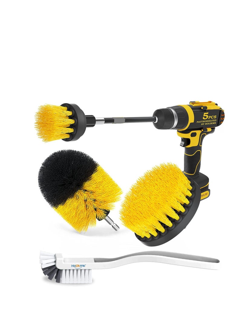 SYOSI 5 Pack Drill Brush Attachments Set Power Scrubber Cleaning Brush Bathroom Scrub Brushes Corners Cleaning Brush kit with Extend Long Attachment for Grout, Floor, Tub, Shower, Tile, Kitchen - Image 1