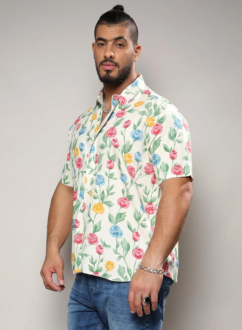 Instafab Plus Instafab Plus Men's Multicolour Rose Garden Print Shirt For Casual Wear | Spread Collar | Short Sleeve | Button Closure | Heavy Rayon Shirt Crafted With Comfort Fit For Everyday Wear
